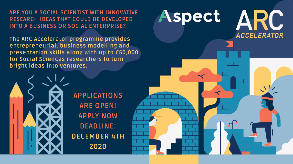 Are you a social scientist with a research idea that might have business potential? The Aspect Research Commercialisation (ARC) Accelerator is now open for applications! Deadline: Friday 4 December 👉 https://t.co/0fgwGO0ZKl https://t.co/JCFjFNzO2r