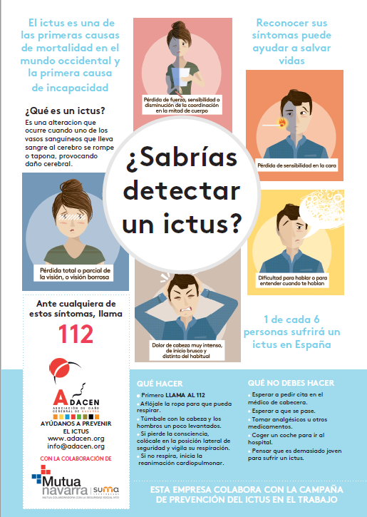 mutuanavarra's tweet photo. Hoy, jueves 29 de octubre, se celebra el #DiaMundialdelIctus. Desde @mutuanavarra te mostramos algunos de los síntomas para detectarlo. 
Descubre más #INFO sobre #ictus en la web de @Adacen:
👉 https://t.co/tYcA6xKGzC https://t.co/AeAFWAEprD