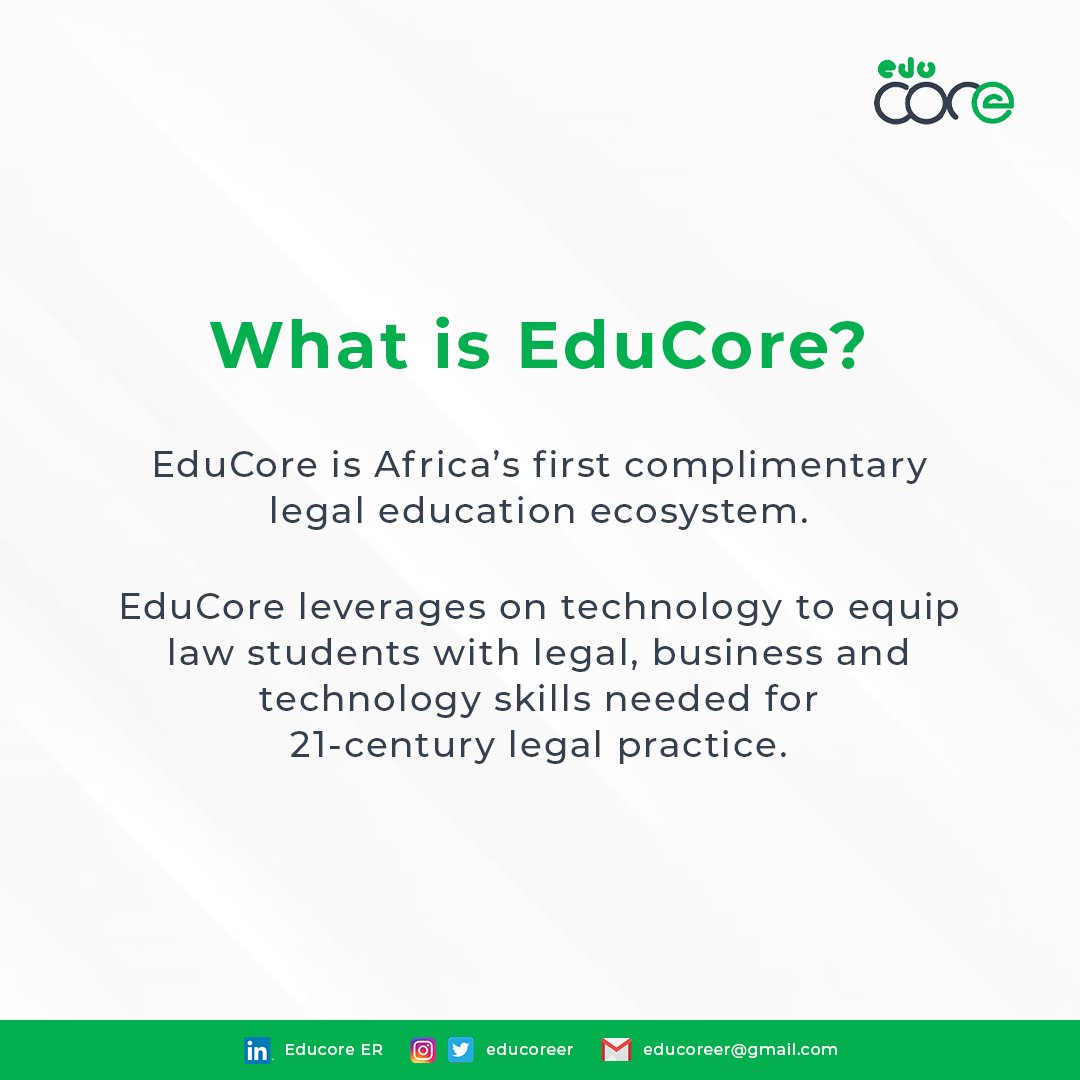 educoreer's tweet photo. Reintroducing Africa's First Complimentary Legal Education Ecosystem.
This is Educore.
To catch up with us, follow Educore ER on LinkedIn and educoreer on Instagram and Twitter.
#education #technology #educoreer https://t.co/0r97tpK6wT