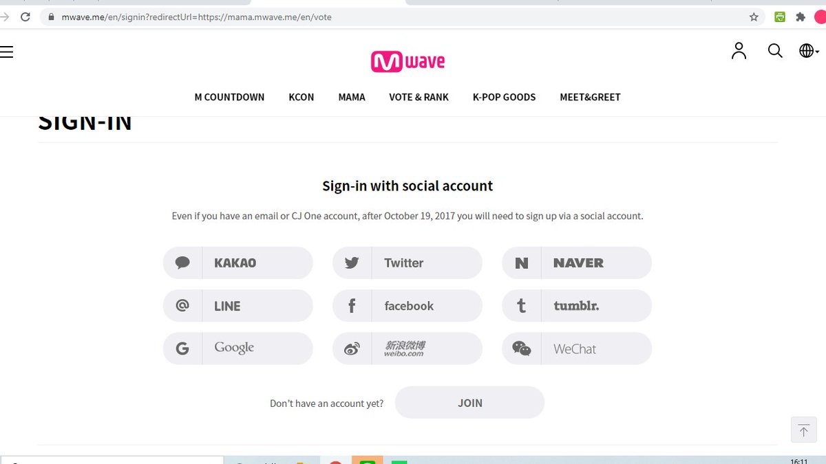 1. Buka linknya:  https://www.mwave.me/en/signin?redirectUrl=https://mama.mwave.me/en/voteKalian bisa log in via akun dibawah.