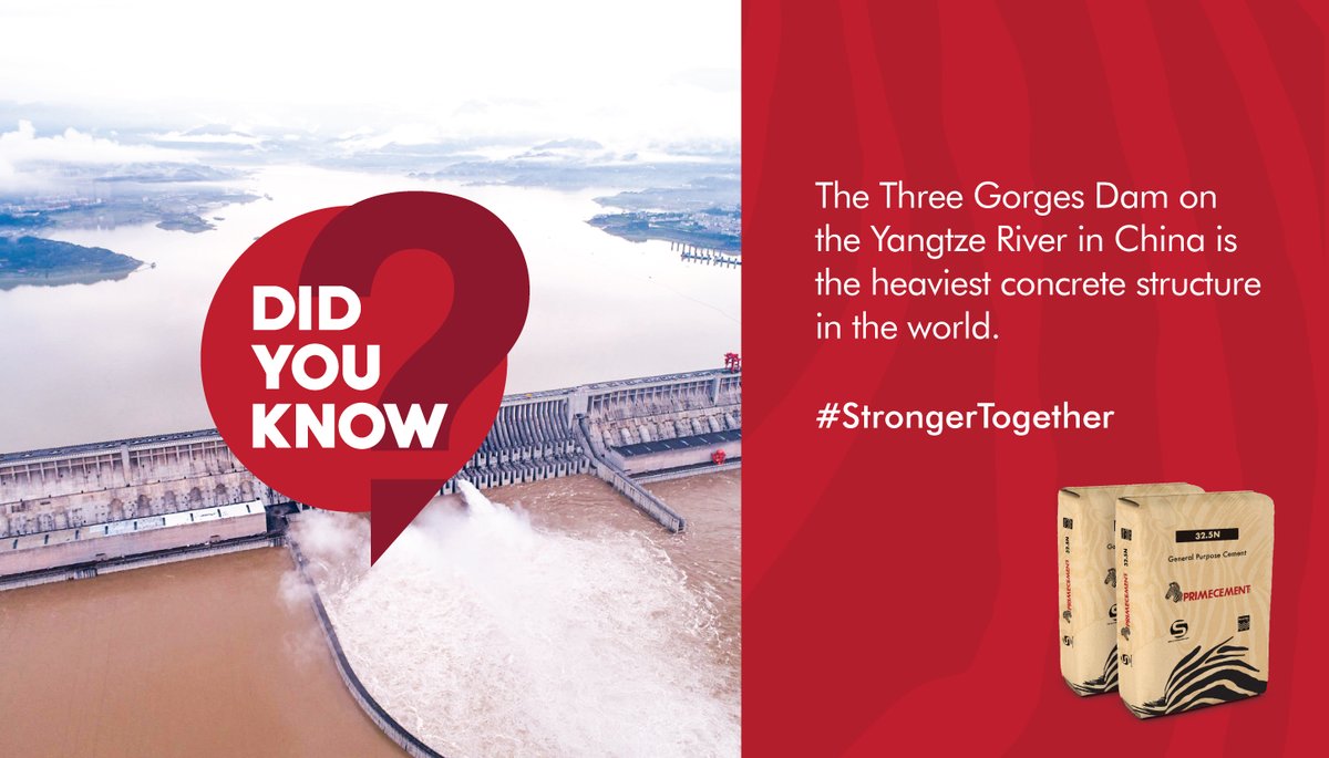 PrimeCementRw's tweet photo. How heavy is it? The Dam is said to contain 144,309,356,753.51 pounds of concrete. Thought you should know as you set out to do your own world records.
#ItsAPrimeMove #StrongerTogether https://t.co/OsHZYrlXUj