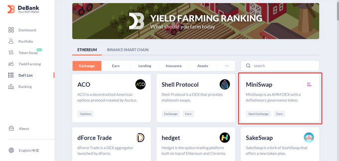 Mini_Swap's tweet photo. Thanks to DEBANK, listing #Miniswap on DeFi List! Please Explore the DeFi ecosystem on
@DeBankDeFi
https://t.co/3LKTdSij7P https://t.co/hEpiFHmlNV