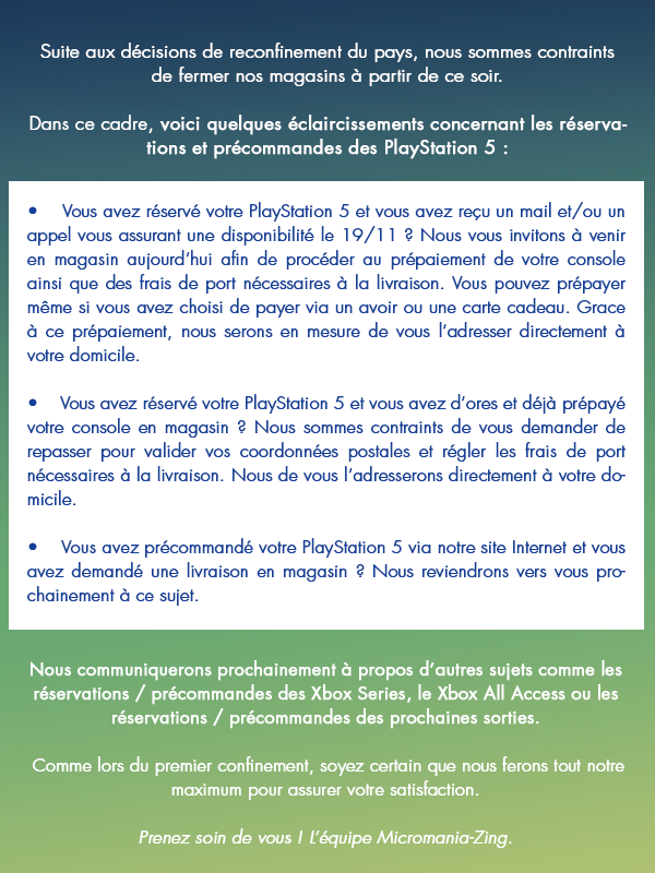 Micromania_Fr's tweet photo. INFO COVID-19 👇 https://t.co/yOjbusaXM3