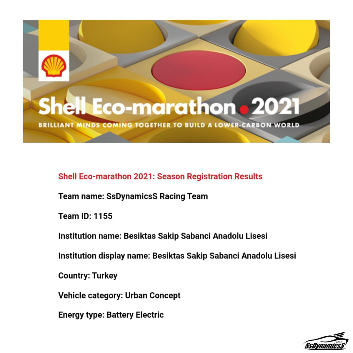 Takımımızın Shell Eco-Marathon'un 2021 yılında gerçekleşecek olan yarışmasında yer alması hususunda yapmış olduğumuz başvuru kabul edilmiştir.

Ülkemizi en iyi şekilde temsil edip başarıyla dönmek en büyük temennimizdir!

#ShellEcoMarathon