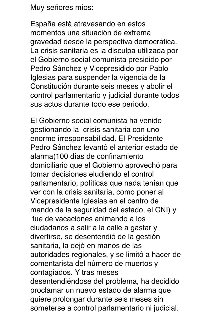 rosadiezglez's tweet photo. Acabo de denunciar ante las instituciones europeas  el golpe perpetrado por Pedro Sánchez . Los ciudadanos no podemos dejar la defensa de la democracia en manos solo de los políticos. Ahí va el texto, por si se animan. #OrganizandoLaResistencia https://t.co/lYQtMQ1jvf