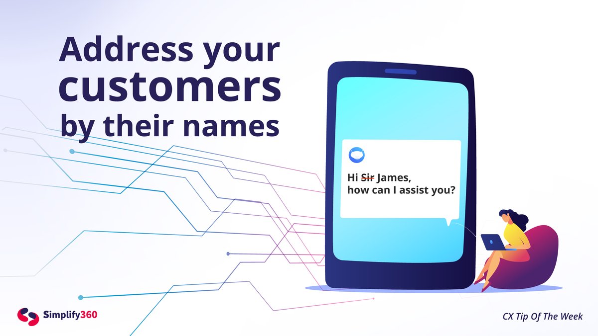 Simplify360's tweet photo. Establish personal relationships with customers by using their names, and make them feel valued.
#CX #CXtips #CustomerService #Simplify360 #CustomerExperience https://t.co/LaTa7AH15J