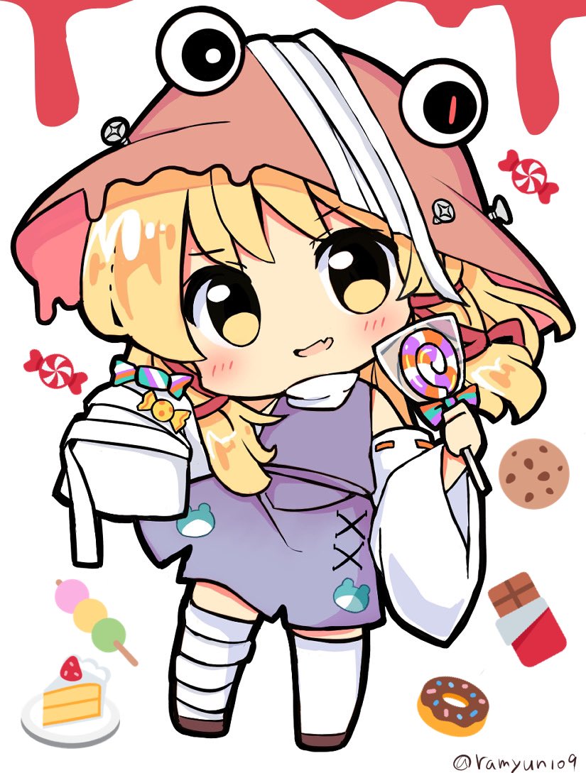 moriya suwako 1girl food candy solo blonde hair purple skirt skirt  illustration images