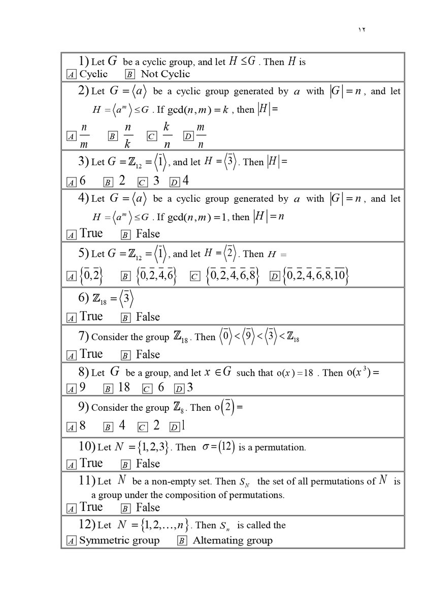 profhabujabal's tweet photo. #abstract_algebra #math342 #permutation_groups
#profhabujabal #multiple_choices #cyclic_groups https://t.co/6rKDtzZna7