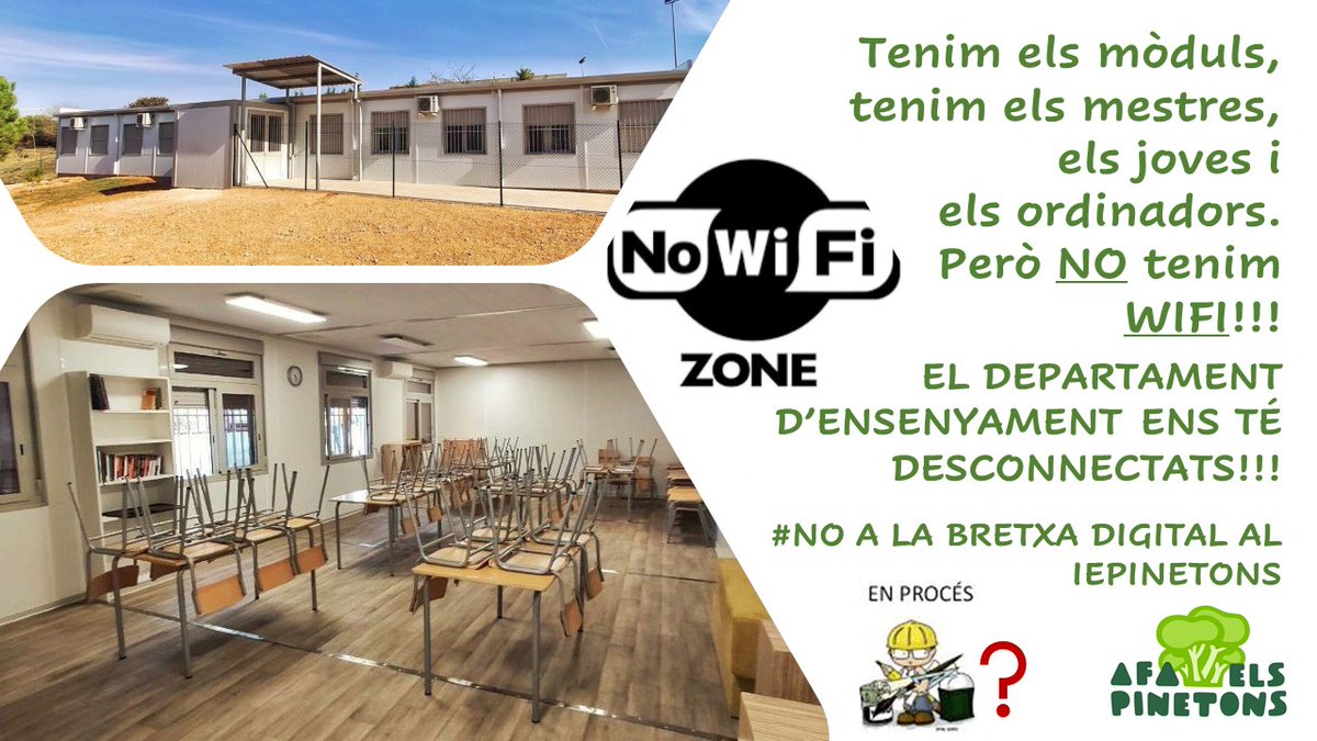 VanessaRaja1's tweet photo. ⚠️⚠️Al segle XXI, BUROCRÀCIA del segle XIX. Ordinadors que agafen pols perquè NO TENIM WIFI... Fa un mes que esperem! Això també és #bretxadigital!!

Hola?➡️@educaciocat @JosepBargallo @educaciovoc @jesus_vinyes @jmosunalopez  @AjRipollet @AmpaPinetons #Ripollet https://t.co/RCV44aUEQY