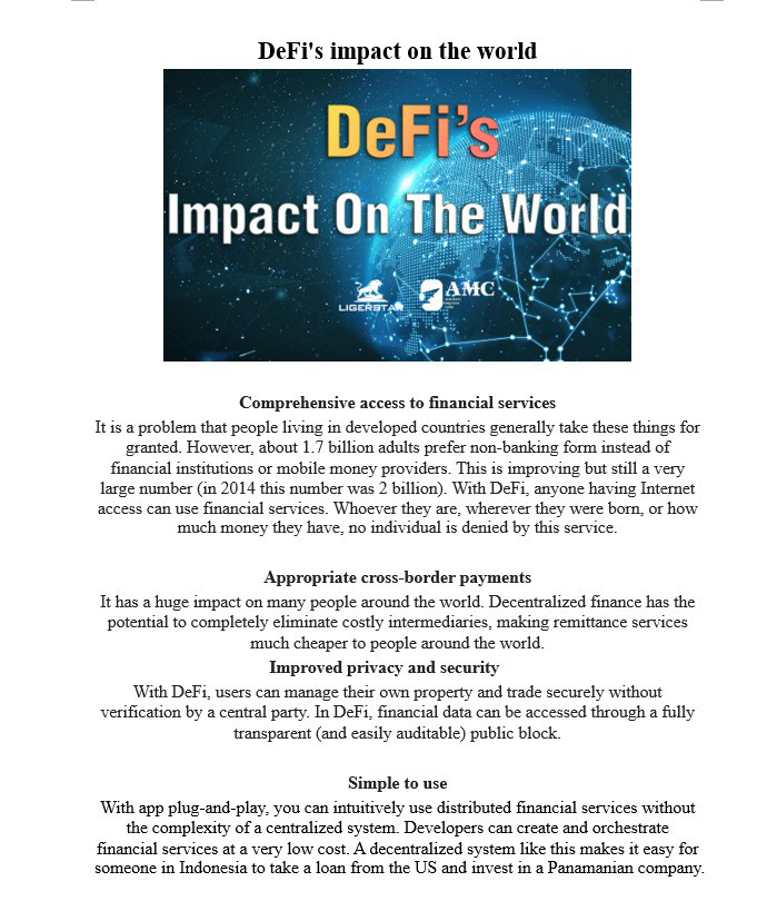 DeFi's impact on the world
#coin #staking #AMC #ligerstar #korea #vietnam #japan #global #Defi #BlockChain
#라이거스타 #코인 #스테이킹 #블록체인