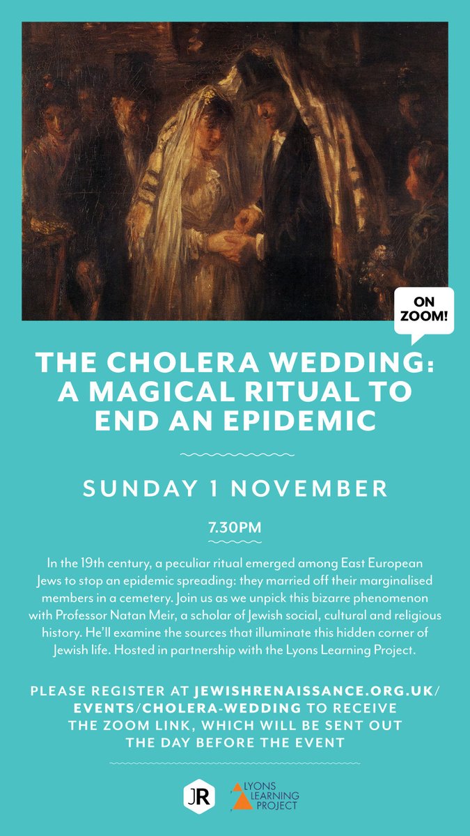 JewishRen's tweet photo. Have you booked your (free) place for Sunday yet? We'll be learning all about 19th-century Jewish 'cholera weddings' with Professor @NatanMeir over Zoom. Find everything you need to know and reserve your free ticket at https://t.co/YHEkEB3Ky2
#JRHomeEntertainment @lyonslearning https://t.co/tChFiV8d8j