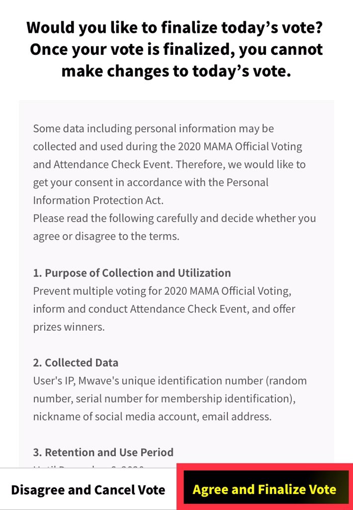 4. Click “VOTE”5. Find “BLACKPINK” in tue categories they are nominated, click the “checkbox” the click “OK”.6. Click “Agree and Finalize Vote” to proceed. (DO NOT EXIT)