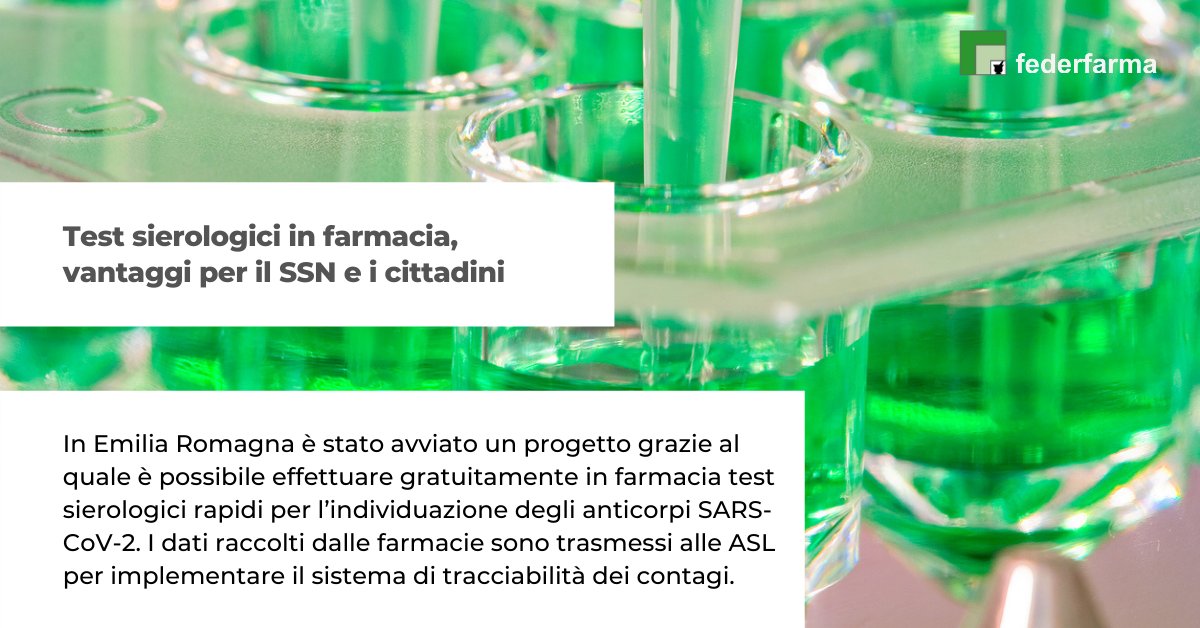 FederfarmaITA's tweet photo. Test sierologici in farmacia a regime in Emilia-Romagna, con ampliamento della platea ai nonni non conviventi oltre a studenti e familiari. Disponibilità a intraprendere un’analoga iniziativa anche da parte delle farmacie della Regione Lazio. #Federfarma #TestSierologici https://t.co/7lVIcQHhA2