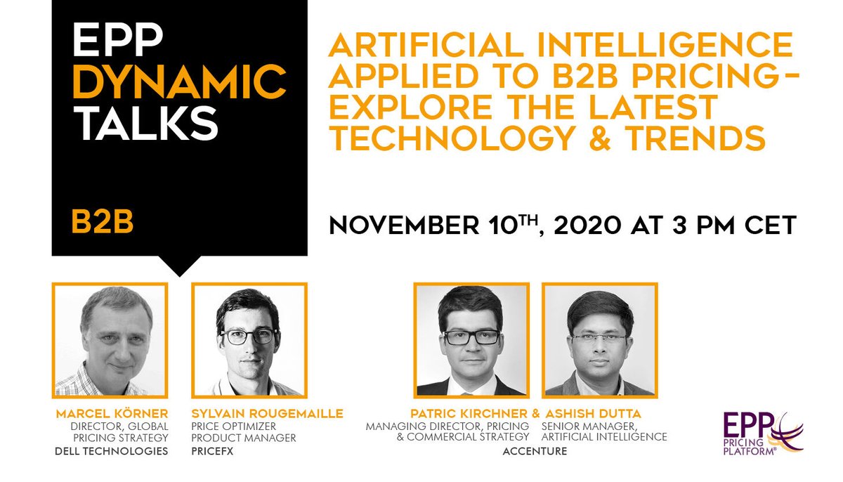 Join Sylvain Rougemaille on November 10th at 3 PM CET where he will discuss #AI and its implications for B2B and pricing. He and other experts will explore tech and trends that will give you better insight into this fascinating topic. bit.ly/2Ty8il4 #EPP