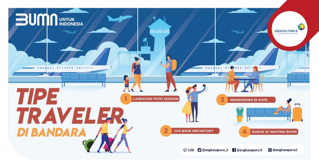 INJairports's tweet photo. Setiap penumpang memang punya cara tersendiri buat mengekspresikan dirinya ketika berada di bandara, apalagi ketika menunggu pesawat hendak boarding, Jangan malu-malu miawww deh (eh malu-malu kucing maksudnya😅)
Hayooo ngaku kamu tipe yang mana?
#BUMNuntukIndonesia 
#AngkasaPura2 https://t.co/rLlYY5wznw