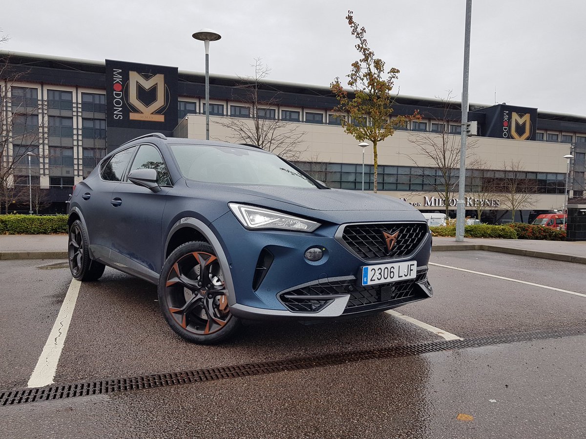 MttRbnsn's tweet photo. Driving the @CupraMedia #Formentor today, in and around soggy Milton Keynes.
This Spanish-plated car is roughly analogous to the UK top spec of #VZ #Edition, which is £43,840 for a 310hp #DSG #4Drive. Prices for the 310 #TSI begin at £39,830.
Ropey pics at MIGHTY Stadium MK. https://t.co/5aGrrynbBn