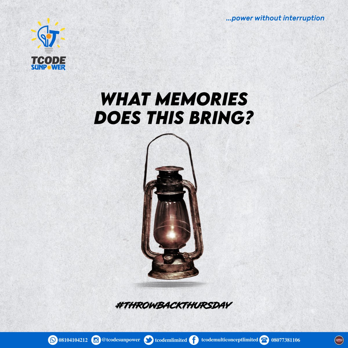 tcodemlimited's tweet photo. What memories does this bring back to you?

#ThrowbackThursday
#SolarEnergy #CleanEnergy #RenewableEnergy #Nigeria
#GoForSolar #NoToGenerator #Tcodesunpower #Tcodemulticonceptlimited
#Nigeria #Abeokuta #ReliableEnergy #SolarInstallation #SolarInNigeria #SolarNigeria https://t.co/mfIrSUcHI6