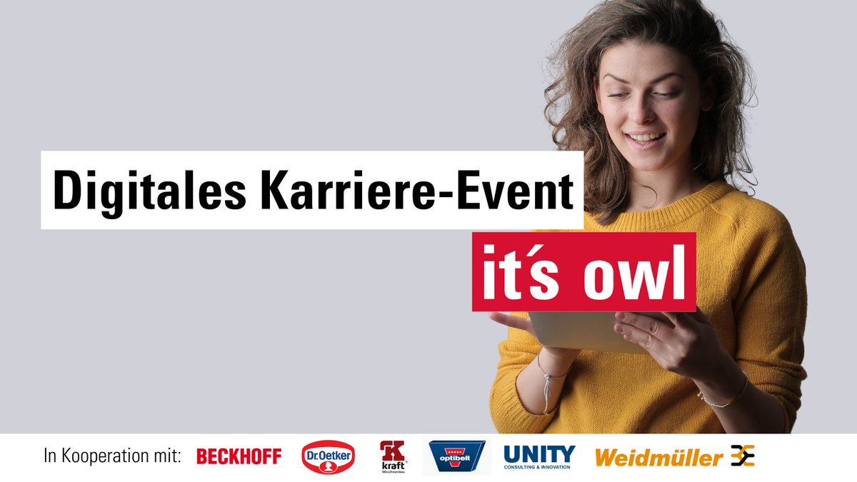 Du bist Student*in und suchst einen Job als Young Professional oder ein Projekt für Deine Abschlussarbeit? Dann nimm teil an unserem Karriere-Event!

▶️ 12. November 2020 | 14 bis 15.30 Uhr
▶️ Lerne 6 Unternehmen persönlich kennen

Kostenlose Anmeldung: its-owl.de/karriere-event