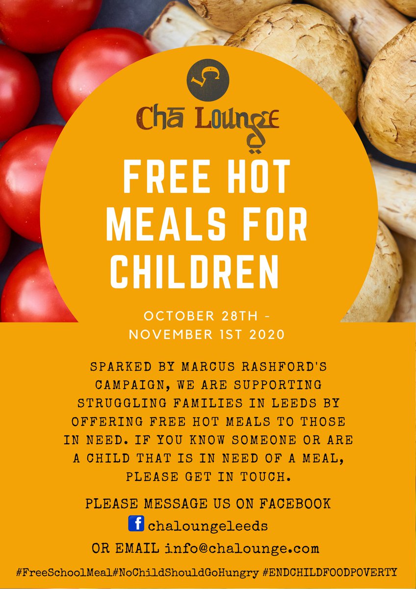 We are supporting struggling families in Leeds by offering free hot meals to those in need. If you know someone that is in need of a meal, please email info@chalounge.com. #FreeSchoolMeals #leeds <a href="/LeedsCC_News/">Leeds Council News</a> #NoChildShouldGoHungry #ENDCHILDFOODPOVERTY <a href="/MarcusRashford/">MR14</a>