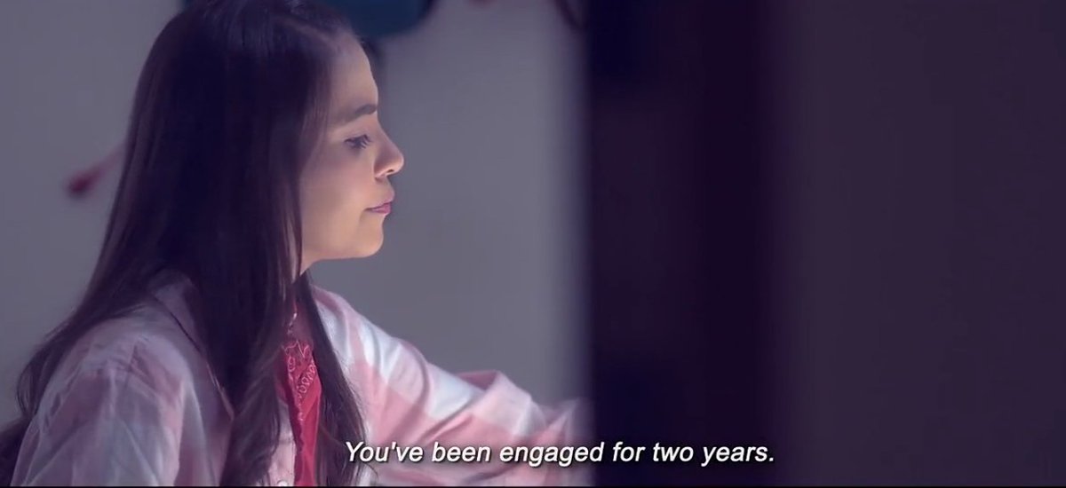 a minute in and the movie already distinguishes itself from other romcoms by being color graded with blue instead of vibrant pinks and yellows. also, first mention of nobu is punctuated with lea being shown with an empty space with a line down the middle.
