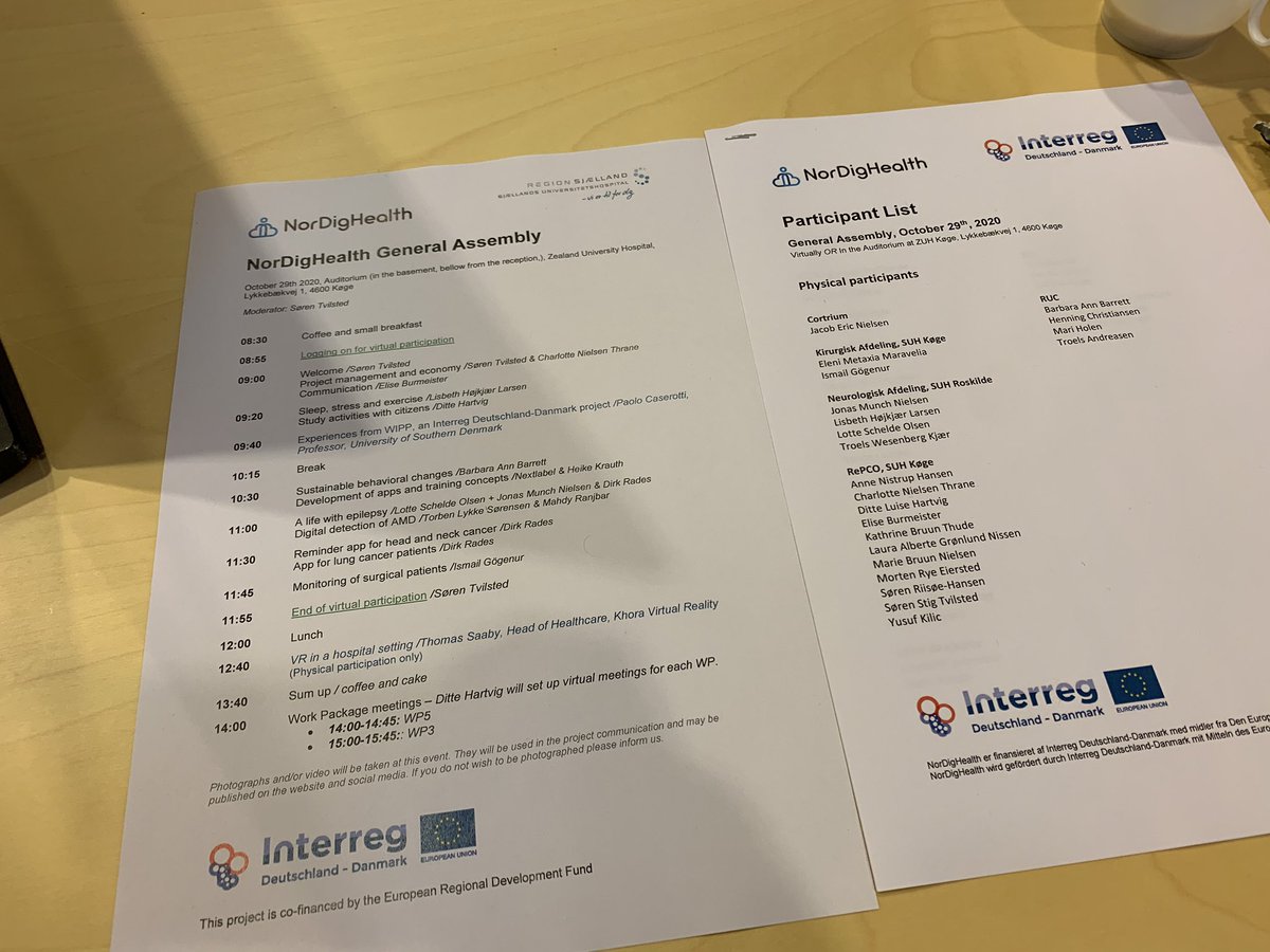 tvilsted's tweet photo. #NorDigHealth general assembly - this time a hybrid with physical and virtuel participation. Great to hear from all the partners and the latest from the studies. Also a special thanks to Paolo Caserotti for his presentation of the #WIPP project! #EU #Interreg @SUHhospital https://t.co/OoTeO1uyvA