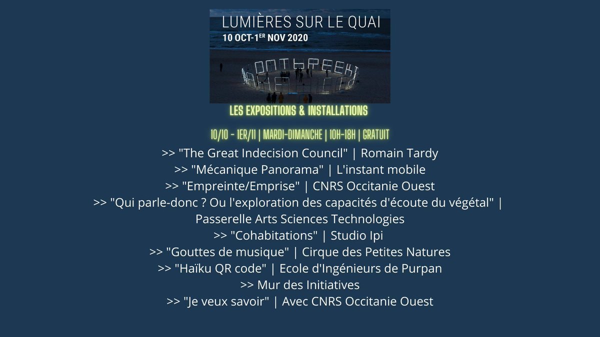 QuaiDesSavoirs's tweet photo. Dernier jour pour profiter des expos #ArtScience de #LSQ2020 (10h-18h, accès libre/gratuit) : des plantes qui parlent, l'installation numérique monumentale & immersive de @romain_tardy, des gouttes d'eau musicales ... pour découvrir, s'émerveiller, réfléchir, apprendre ! https://t.co/biDqfVfqRq