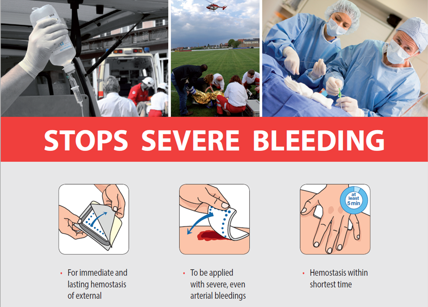 Idealmedsol's tweet photo. #Hematrix stops severe arterial bleeding within minutes – its coated with clotting agents to trigger the blood coagulation cascade after injury or surgery. The clot forms immediately against the flow of blood, sealing the injured blood vessel, to close the wound & stem the bleed. https://t.co/mLp2rQgrPx