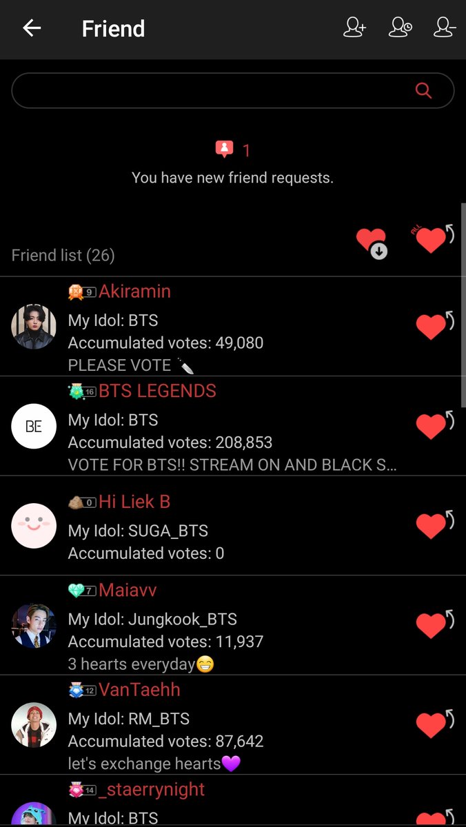 HOW TO VOTE? 1. Collect hearts through Watching ADS or by adding friends and sharing hearts with each other.  Open APP → My Hearts → Watch ADS Open APP → Person Icon → Send HeartsAccumulated Hearts can be seen on the My Hearts Section.