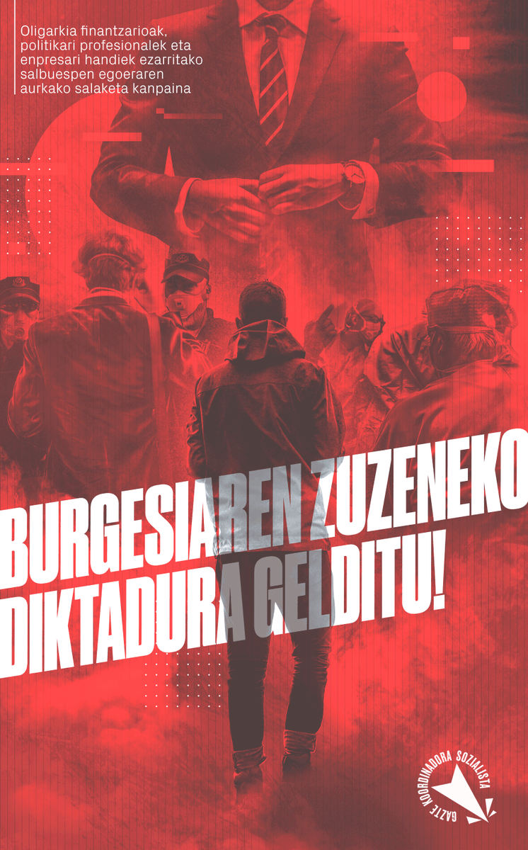 GazteKS_'s tweet photo. 🔴Oligarkia finatzarioak, politikari profesionalek eta enpresari handiek ezarritako salbuespen egoeraren aurkako #SalaketaKanpaina abiatu dugu.

Gero eta handiagoa den proletariotzaren antolakuntza komunistaren aldeko hautua egiten dugu.

➡️Mobilizazioen berri ematen joango gara. https://t.co/dO48YBfPZP