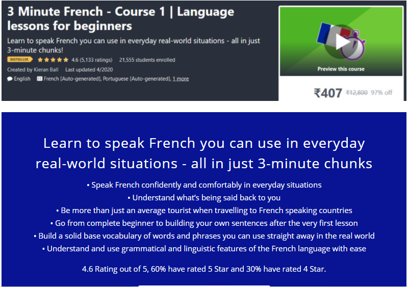 8pmpodcast's tweet photo. 3 Minute French – Course 1 | Language lessons for beginners by Instructor Kieran Ball - https://t.co/9WdoA5Q1U6…/ Learn to speak #french you can use in everyday real-world situations - all in just 3-minute chunks! #learn #course #online #cheap #udemybestcourse #udemytopcourse https://t.co/2Aw1oGPGTC