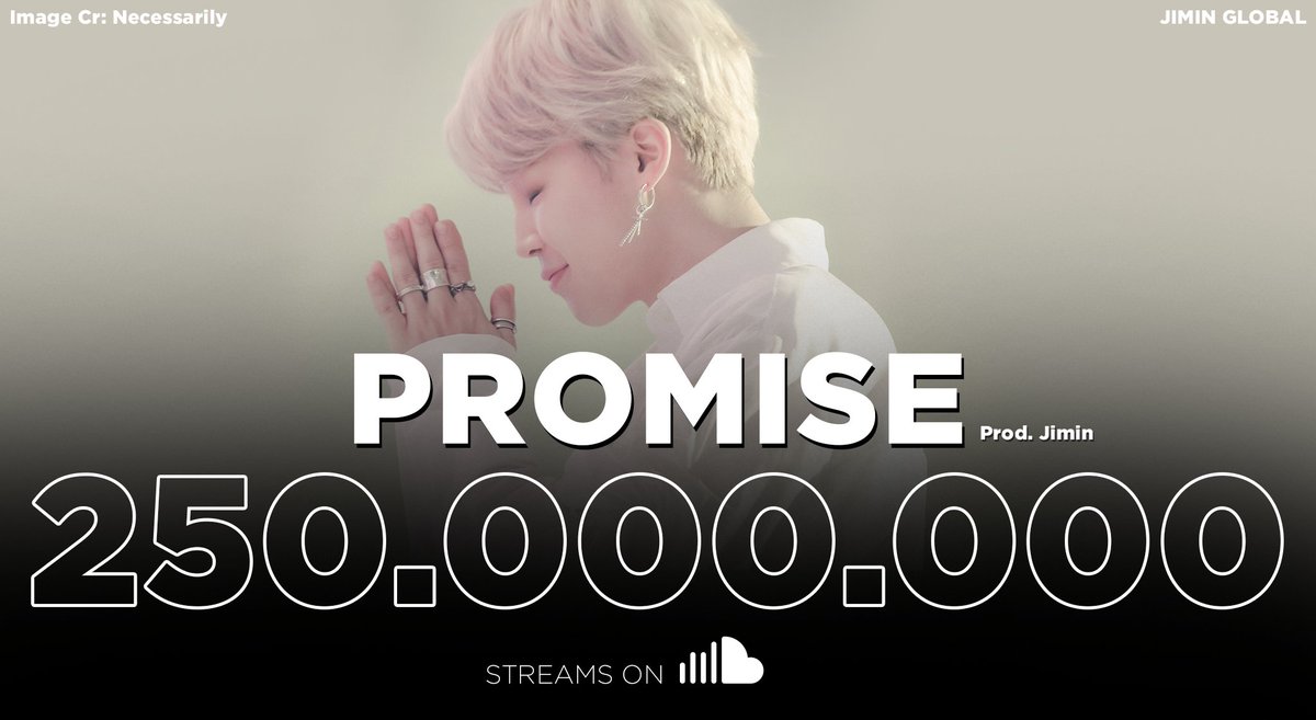 Promise has surpassed our goal of 250M streams on SoundCloud!
It sets new records as the 1st and only Korean, Asian, non-American and non-English language song to ever achieve this feat, and remains as the 2nd most streamed song on SoundCloud history.
Congratulations #Jimin!👏 https://t.co/YKERLDsq8J