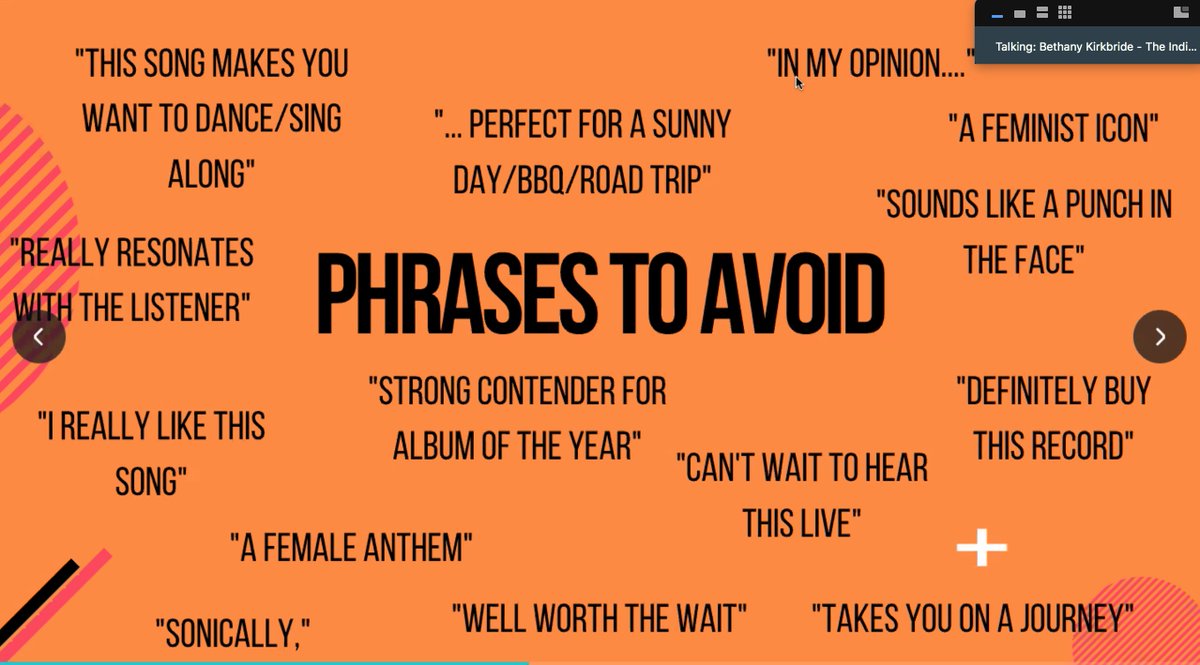 And the next tip: here are  @BettyKirkers music review phrases to avoid 