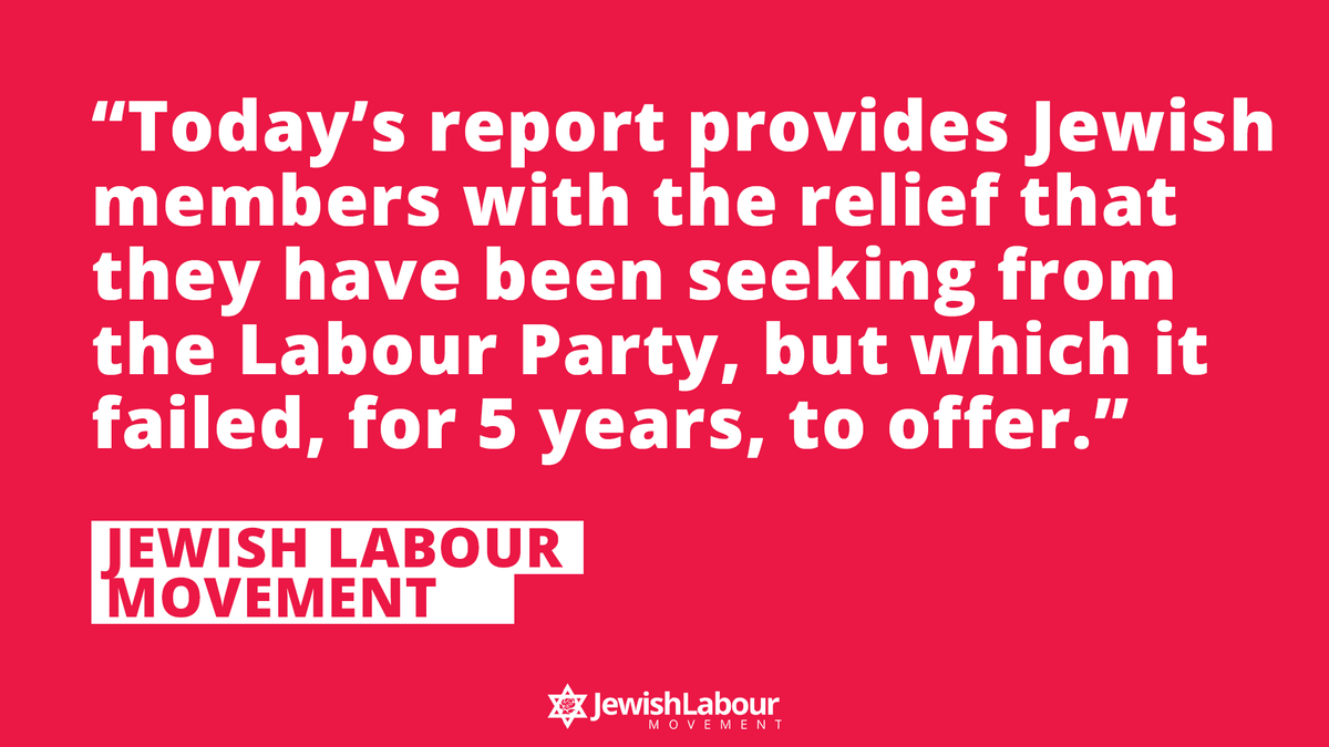 JewishLabour's tweet photo. STATEMENT FROM THE JEWISH LABOUR MOVEMENT

Today's report provides Jewish Labour members with the relief that they have been seeking from the Labour Party, but which it failed, over five years, to offer. 

Read our full statement on our website: https://t.co/euN7ThZWsO https://t.co/x0nKsj1MUQ