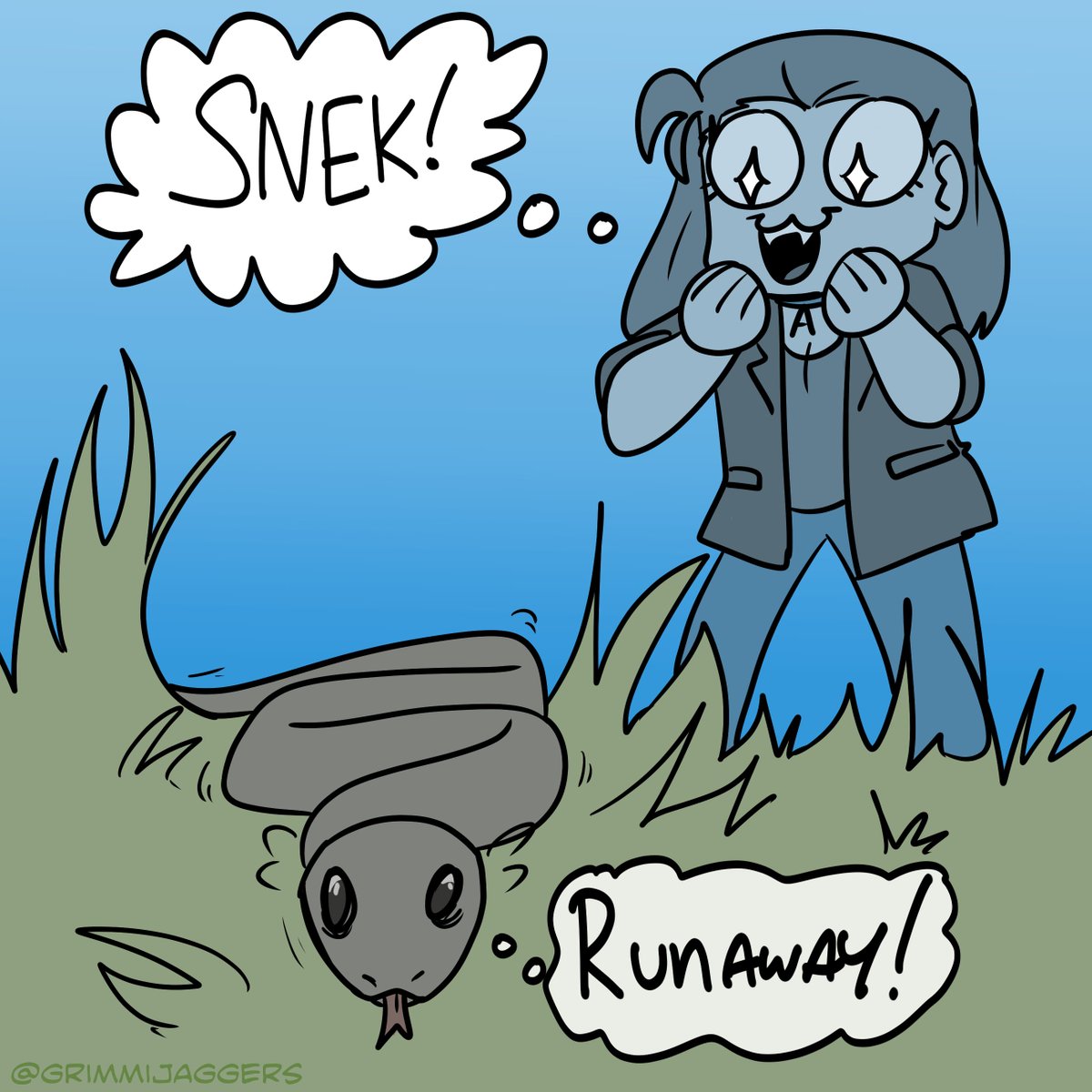 grimmijaggers's tweet photo. #comictober Day 29: Slither
There are a lot of grass snakes at my home, and I love seeing them.
#digitalart #comictober2020 #grassnake #snake #snek #cartoon #comic https://t.co/lPLViSRF85