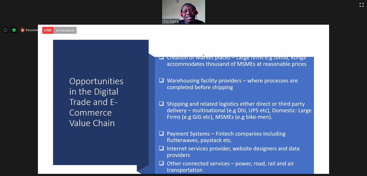 abigailatuogu's tweet photo. Dr. Olu Alaba speaking on opportunies in the Digital Trade and E-Commerce Value Chain 
@pdfnigeria
@senema_ltd 
@imeohio 

#DigitalTrade
#NonoilExport https://t.co/RrhR8TYLEq