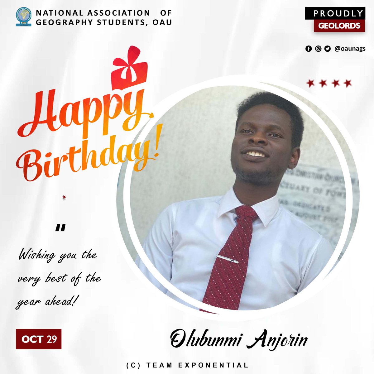oaunags's tweet photo. On this day, we pray the earth will yield its increase for you. Songs of praise and thanksgiving will fill your mouth all the days of your life. Thank you for being such a delightful help to NAGS, we value you so much. Have a Lovely Birthday!
#TeamExponential https://t.co/dJXrsXnYxz