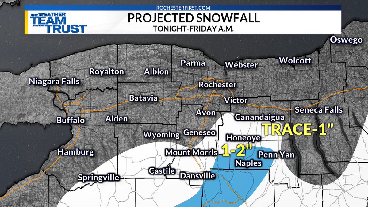 wnywxguy's tweet photo. Rain overnight will changeover to a few "novelty" flakes in Rochester. Looks like there will be enough residual moisture + enough cold air to warrant at least a sugar coating of snowfall in the highest elevations south of the Thruway by Friday a.m.  #fallmeetswinter #FLX #ROC #WX https://t.co/oD5SdgcHUG