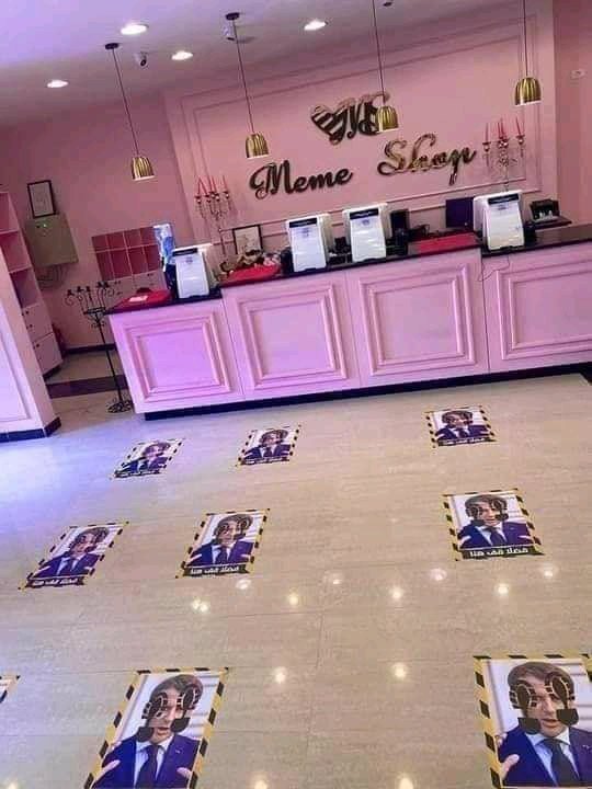 abdul_karimH's tweet photo. Macron's picture is used for social distancing in malls in Tripoli,Libya https://t.co/2adH3Tsn1F
