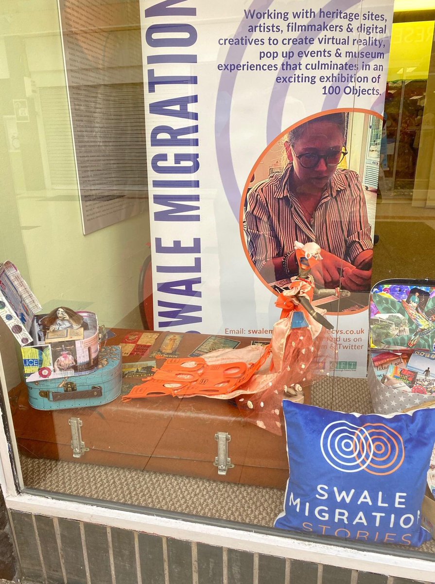 SwaleMigration's tweet photo. Our amazing volunteers have created a pop up window display at the Heritage Hub in the Forum shopping centre. The window is full of suitcases and artworks that represent collective Migration Stories. If you are passing by, please take the time to have a look https://t.co/804x05a4Vw