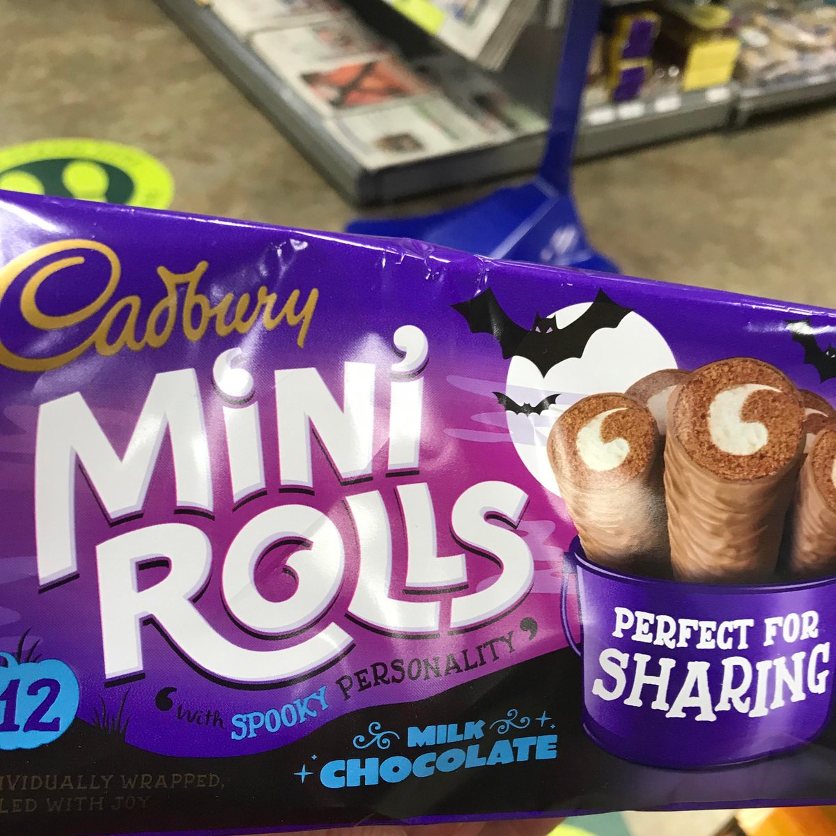 CADBURY MINI ROLLSEven by the rock-bottom standards of spooky products, this is low-effort: no halloween change whatsoever to the appearance or taste. I see they've even put "with spooky personality" in inverted commas, presumably to get around trading standards. Disgusting /5