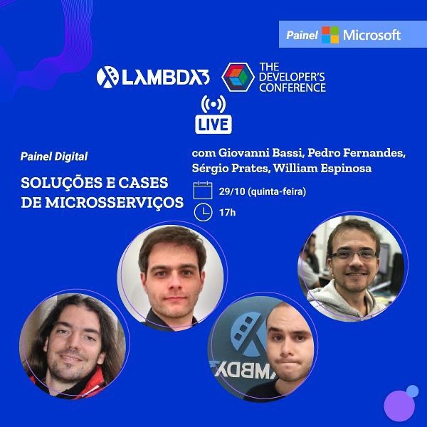 lambdatres's tweet photo. Confira as palestras da @lambdatres no segundo dia do @TheDevConf Recife Online, Lambdas @FabioDamasceno e @MGuardarini, @giovannibassi, @pfernandesfilho, @sergiopratess, @willsbctm e @AmorimRob vão falar sobre #reactnative #testes #deno e #microsserviços.
#MicrosoftBr #tdc https://t.co/mTzr0iM24W