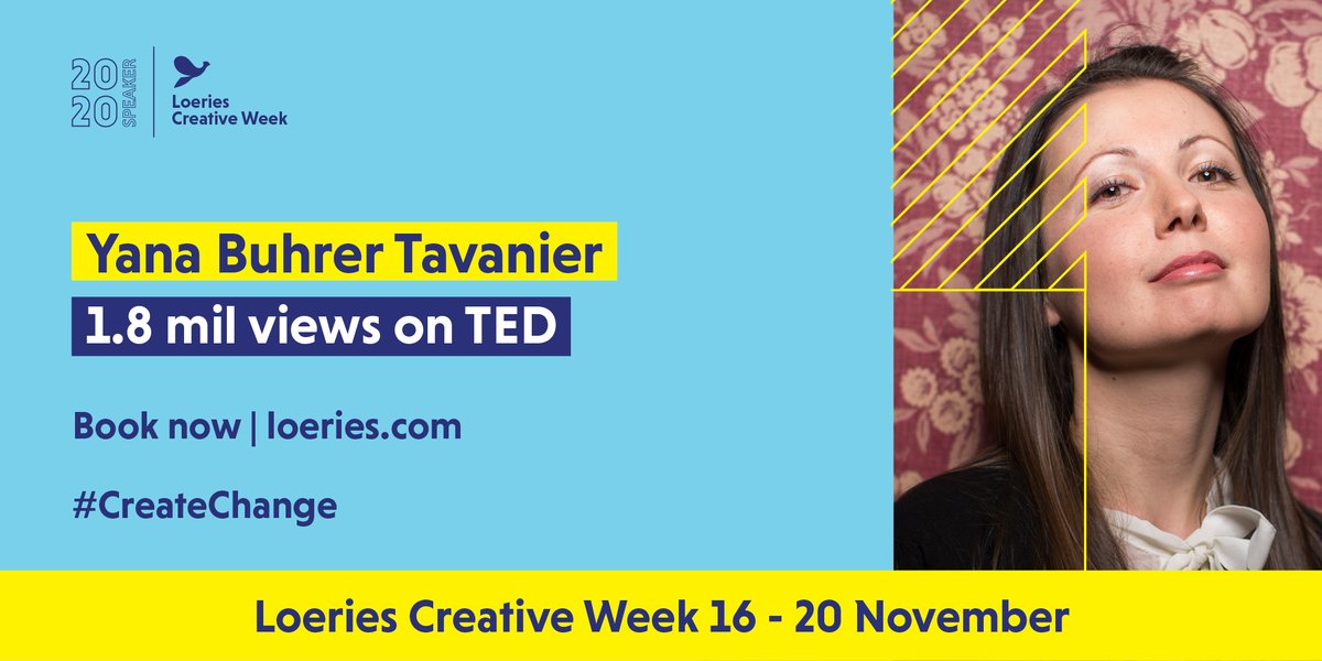 loeries's tweet photo. @TED Senior Fellow @yanska is the co-founder of @fine_acts. As a creative activist, she explores human rights innovation at the intersection of activism, art, tech and science. Learn from her, @Loeries #CreativeWeek2020. 16-20 November.
Book today – https://t.co/Ui2h0G3XWZ https://t.co/wKM5LpM2Md