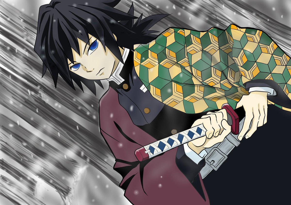 イラスト独学べんきょうちゅう على تويتر 完成 バックの木がちょっと適当 そして服の柄がよく見ると雑 冒頭の たんじろと出会う雪深い森の中 きめつイラスト 冨岡義勇 鬼滅