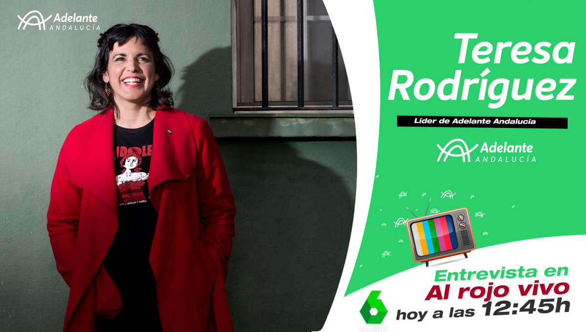 A las 12:45 no te pierdas a <a href="/TeresaRodr_/">Teresa Rodríguez 🇵🇸 ۞</a> en <a href="/DebatAlRojoVivo/">AlRojoVivo</a> de <a href="/laSextaTV/">laSexta</a>.
