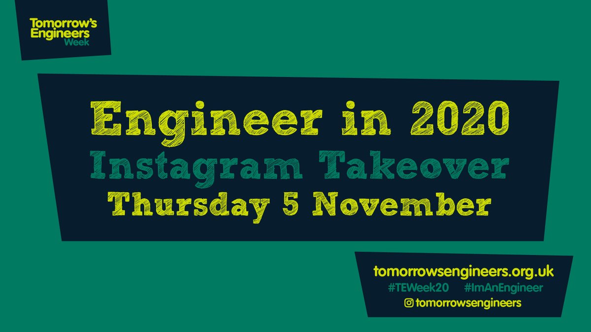 Ever wanted to know what a career in engineering is like? Join the #TEWeek20 Engineer in 2020 Instagram Takeover on Thurs 5 Nov where you'll hear from young engineers. Ask a question using #ImAnEngineer or message us on Instagram instagram.com/tomorrowsengin… #STEM #engineering