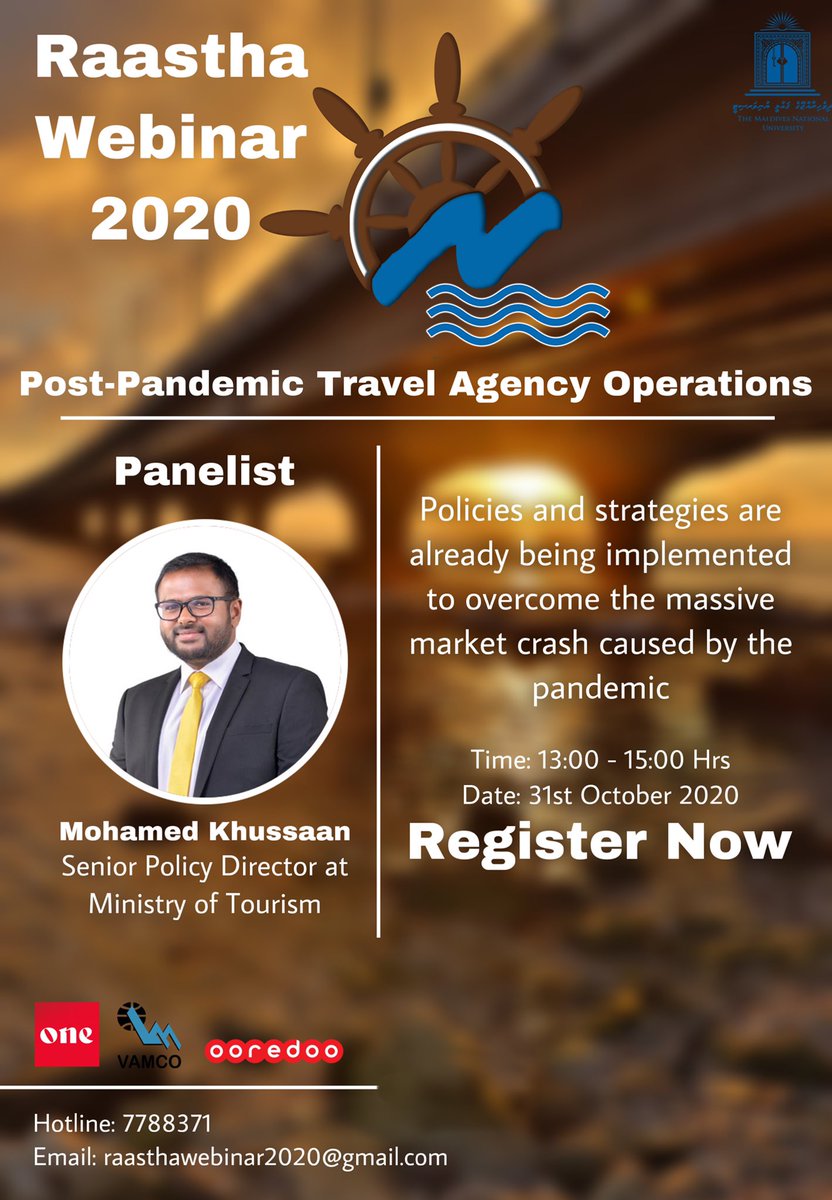 yomabrw's tweet photo. We are privileged to have Mr. Mohamed Khussan, Senior Policy Director at Ministry of Tourism join as a penalist in the travel agency session of raastha 2020

Register now: https://t.co/IjqL8MIC4g

#raastha2020 #aarasthukurama https://t.co/Mg9ma77Keu
