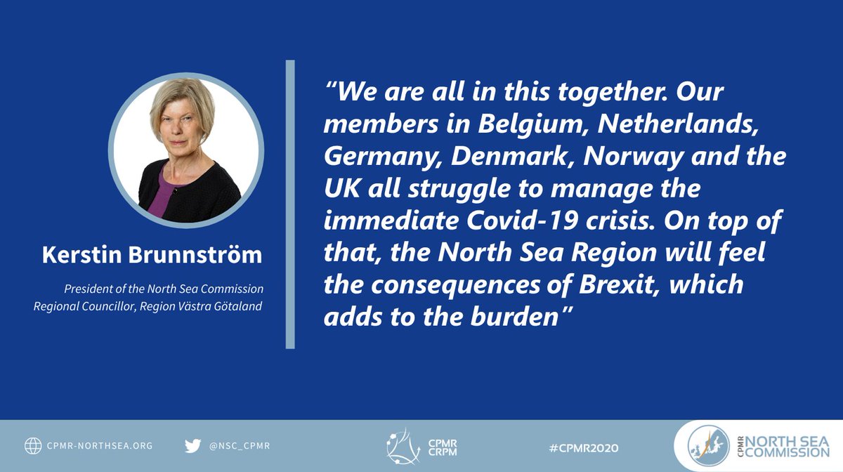 NSC_CPMR's tweet photo. 🤝We are in this together - NSC President @KerstinBrunnstr addressing the impact of #COVID19 in our member regions and how #Cohesionpolicy and #EUrecoverypackage can help! @CPMR_Europe #CPMR2020 https://t.co/KiFWxlHT9f