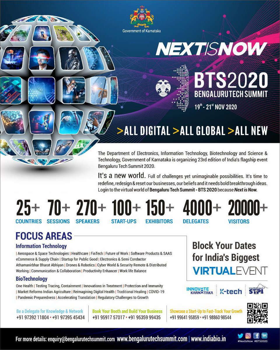 Excited to share that we are only 3 weeks away from #BengaluruTechSummit2020! Join us for an experience where we showcase our best talent and tech innovations for the year! Sign up for #BTS2020 here: bengalurutechsummit.com
#StartupKarnataka #startupindia