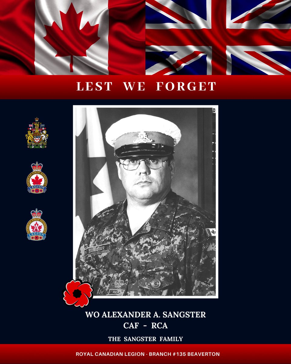 BeavertonLegion's tweet photo. As you begin your day and discover the 56+ banners proudly gracing the streets of our town.  please take a moment and think of the Men and Women who have and do "stand on guard for thee". 

Meet Warrant Officer Alexander Sangster. 

Lest We Forget https://t.co/Q5bkcg5QQJ