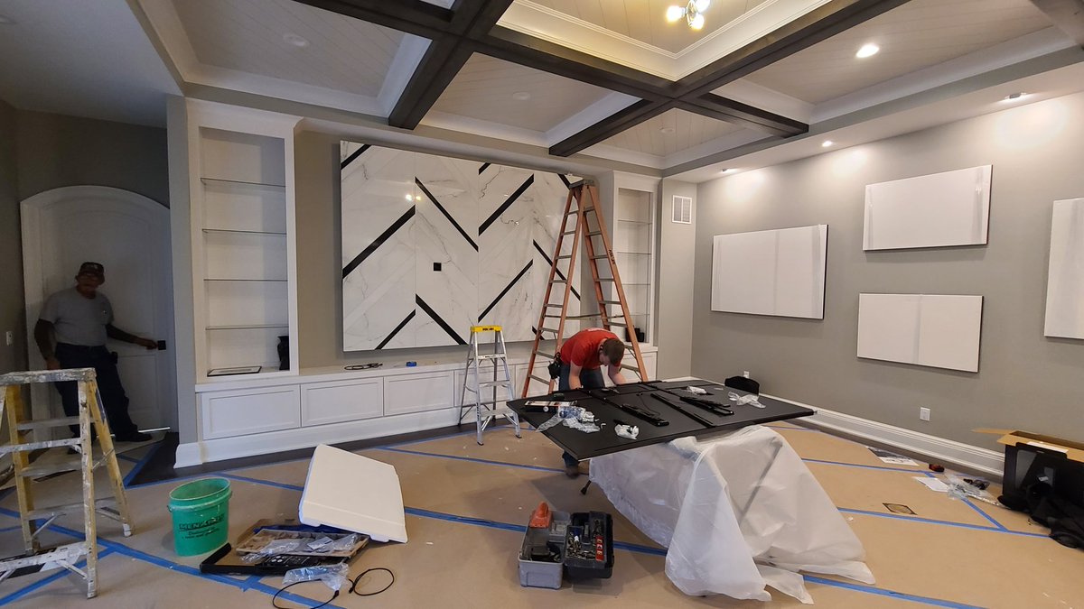 bdub2626's tweet photo. Just a little guy going up there to fill that wall. 😏 #samsungQLED #Sonos #makeastatement #customAV https://t.co/GupgiQUNq9